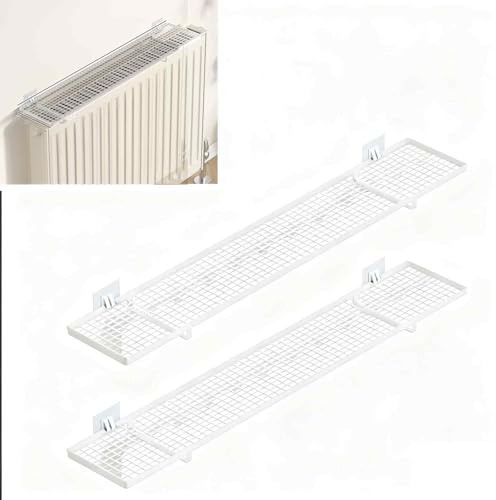 2 Heizungsregal Ohne Bohren, Metall, Tragkraft 25 Kg, Heizkörperverkleidung für Maximale Platzausnutzung, Ausgehöhltes Design(White,35x15cm/13.8x6in)