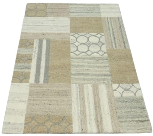 WAWA TEPPICH Handgefertigter Wollteppich Mehrfarbig 90 x 160 cm HT328 | Kompakter Wohnteppich aus 100 % Wolle, handgetuftet und handgefertigt (Handtufted)