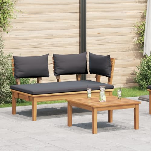 IBUQDDV Dunkelgraues Eckbank-Set aus Akazienholz mit atmungsaktiven Kissen für Garten und Terrasse, 2-teiliges Sitzmöbel für Zwei Personen, rustikale Bauernhaus-Ästhetik, wetterfeste