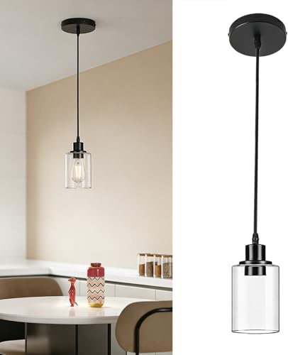 Hängeleuchte Schwarz, Hängelampe Esstisch, Leuchten Pendelleuchte Esstisch, Retro Glas Hängeleuchte E27 Fassung 1 Flammig Esszimmerlampe für Wohnzimmer Schlafzimmer Küche Hotel (Ohne Lichtquelle)