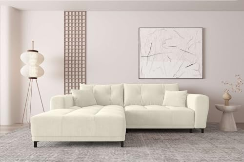 99rooms Massimo Ecksofa Creme Ottomane Links | Cordstoff Poso, mit Schlaffunktion