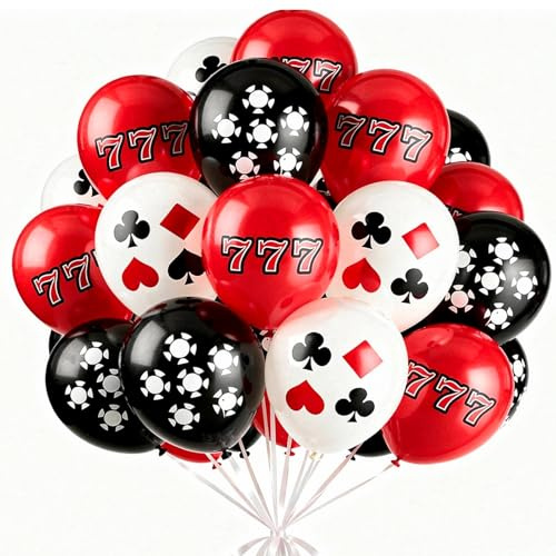 Gleemix 18 Stück Casino Deko Party Luftballons, 30 cm Poker Geburtstag Ballon, Las Vegas Deko Latex Ballons, Schwarz Rot Weiß Helium Ballon, Poker Spiel Mottoparty Geburtstagsdeko