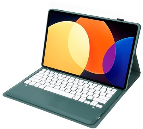 kuaijiexiaopu QWERTY Weiße Tastenkappen-Tastatur-Leder-Schutzhülle, geeignet for Honor 9pro-12,1 Zoll 2024(Dark Green+Keyboard)