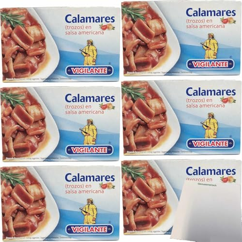 usy Bundle für Vigilante Calamares, Tintenfisch (Stücke) in amerikanischer Soße 6er Pack (6x115g Dose) + usy Block