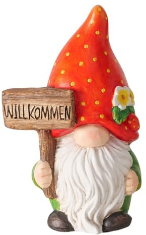 MF Dekofigur Fragolino Wichtel mit Erdbeerhut aus Keramik für Garten und Dekoration