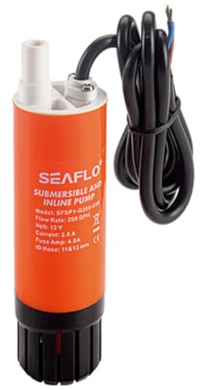 LIGHTEU, SEAFLO Tauch- & Inlinepumpe 200 GPH 12V DC Wasserpumpe für Wohnmobil, Boot, Yacht & Camping Selbstansaugend im Inline-Betrieb SFSP1-G200-03B