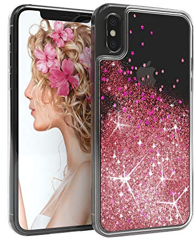 EAZY CASE Hülle kompatibel mit iPhone X/XS Schutzhülle mit Flüssig-Glitzer Handyhülle, Schutzhülle, Back Cover mit Glitter Flüssigkeit, aus TPU/Silikon, Transparent/Durchsichtig, Rosa