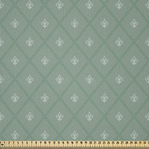 ABAKUHAUS Fleur De Lis Stoff als Meterware, Retro königlichen Lilien, Microfaser Stoff für Dekoratives Basteln, 1M (230x100cm), Reseda Grün