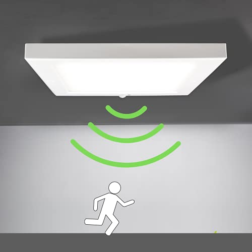 INNOVATE 2x LED Deckenleuchte mit Bewegungsmelder 22cm I Wandleuchte modern Wandlampe mit Bewegungsmelder 18Watt I Deckenleuchte flach Bewegungssensor I LED Lampe Flur I Deckenlampe eckig weiss