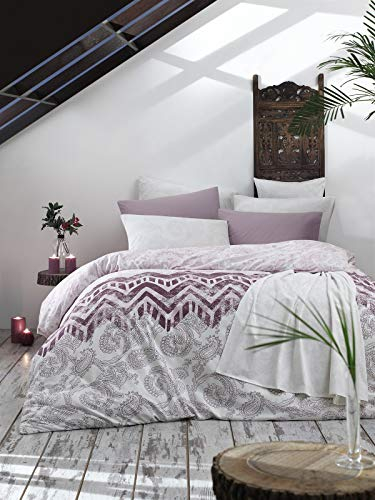 KESTEX Bohemian Bettwäsche ROT 135x200 cm Set mit Retro Paisley Muster / 2 teilig weiche Flauschige Bettbezüge mit Reißverschluss + 80x80cm Kissenbezug mit Reissverschluss
