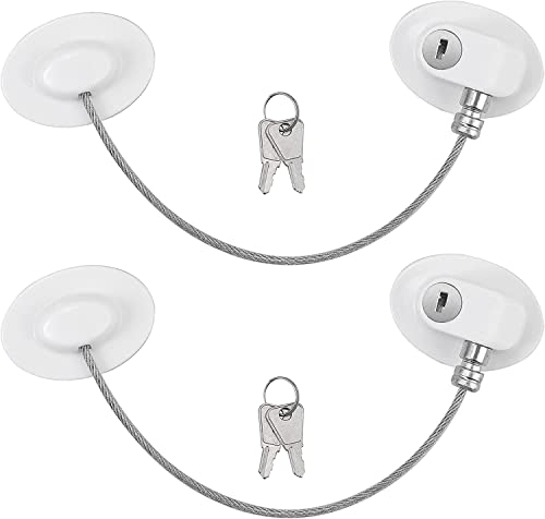eSynic Popular 2Pcs Fridge Locks Refrigerator Locks Children Safety Freezer Restrictor No Drilll Freezer Cupboard Cabinet Lock with Keys for Children Baby Safety -White