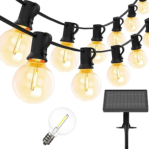 Yuucio Solar Lichterkette Aussen 15M, LED Lichterkette Glühbirnen Außen 25+1 Plastik Birnen Wasserdicht IP45 für Outdoor, Garten,Terrasse,Bäume,Party Deko, 2700K Warmes Weiß