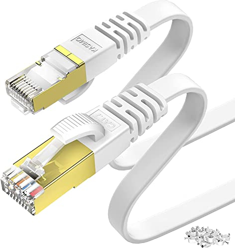 KASIMO Cavo Ethernet 30m Cat 7 Piatto, Cavo di Rete RJ45, Internet Alta velocità 10 Gbps / 600 MHz – Cavo Lan Bianco