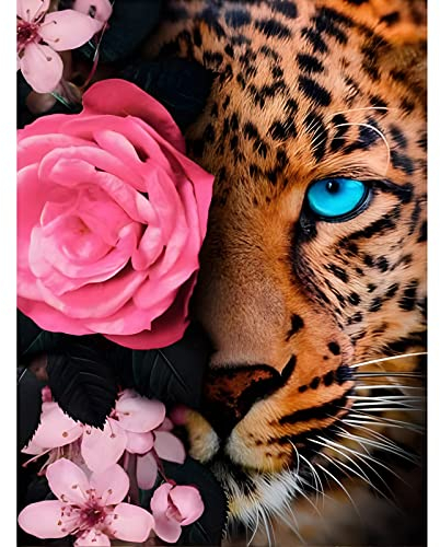 AIRDEA DIY Tiger Diamond Painting Set Erwachsene, Blumen Diamant Painting Bilder 5D Tiger Diamant-Kunst Tier Erwachsene Blumen Diamant Malerei Set Cross Stickerei Malerei Kits für Heimdekor 30x40cm