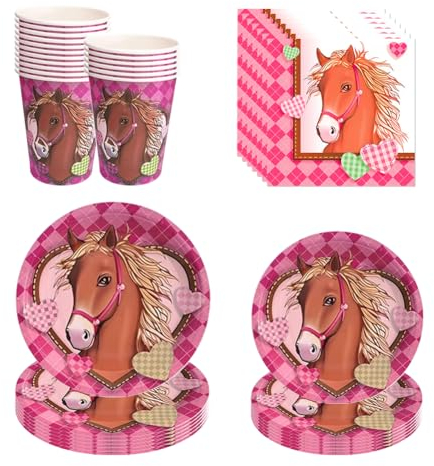 BlinBlin Chevaux Vaisselle Anniversaire, Chevaux Décorations d'anniversaire de Vaisselle, Serviettes, Tasses, Pour Fête D'anniversaire, Pour 16 Personnes