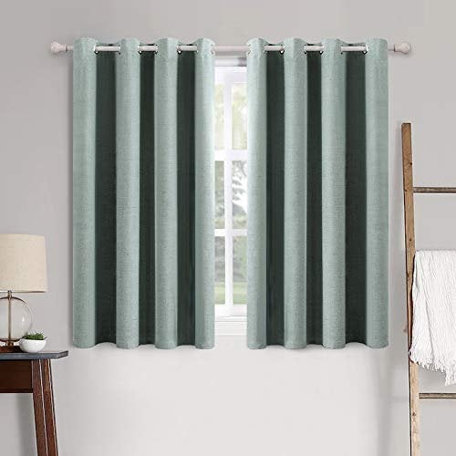 MIULEE Blackout Curtains Thermal Insulating Curtains with Eyelets 100% Opaque Linen Look Curtain Living Room Cold Protection Blackout Curtain Set of 2, 46 Wx54 L Green