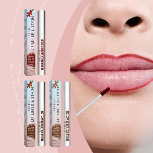3 Farben Peel Off Lip Liner Stain Langanhaltender wasserdichter Peel Off Lipliner Abziehbarer Lippenfleck Highly Pigmented Matte Finish Nude Lipgloss Lip Liner für Frauen Mädchen (A, 3Colors/Set)