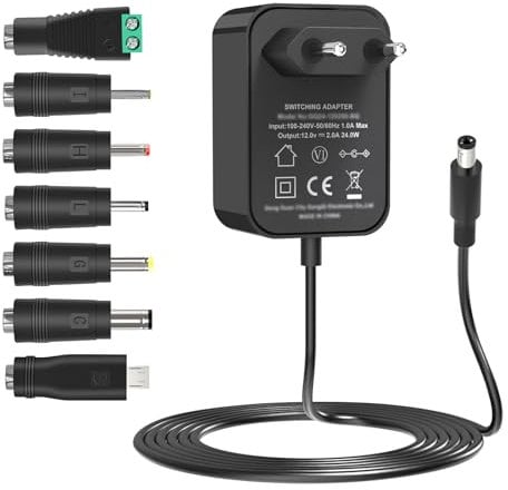 12V 2A Netzteil, Isisyu LED Trafo 12V Netzteil AC zu DC Adapter mit 7 DC Steckern, 12 Volt Netzteil Power Supply für LED Strip, CCTV Kamera, Router, Radio, Externe Festplatte, Yamaha Keyboard