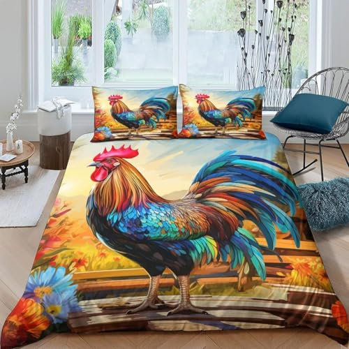 Tierhuhn Bettwäsche 155X200 cm Bettbezug Mit Reißverschluss Bettwäsche Set 2 Kissenbezug 80X80 Mikrofaser Mädchenbettwäsche 3D-Digitaldruck - Für Kinder Erwachsene Einzeldoppelbett -914E853L307H