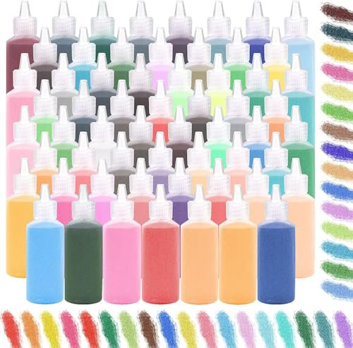 TESIN 60 Pcs Art Sand 1.25 oz Sand Art Bottle Kits, Scenic Sand for Painting DIY Drawing School Favor Wedding Decoration Vase Glass Crafty Collection, 60 Colors