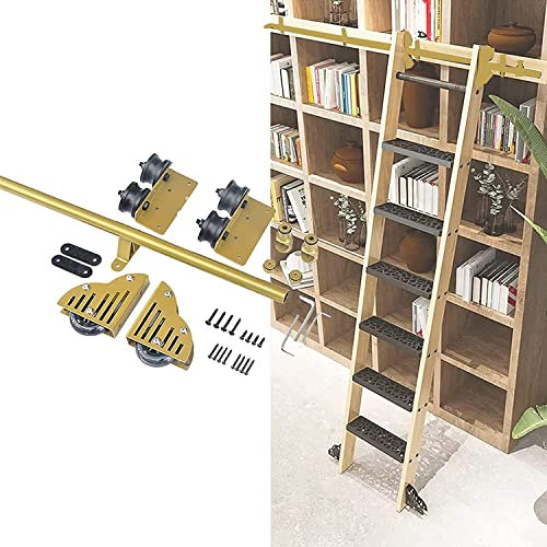 ZNGEPHAP 3ft 20ft Sliding Library Ladder Hardware Kit with Round Track Floor Roller and Extension Accessories Mobile Ladder Track for Home Indoor Loft Easy Installation and Design