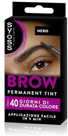 Syoss Brow Nero (10ml), Tinta sopracciglia permanente, Tintura sopracciglia resistente ad acqua e sbavature, Colore intenso per sopracciglia per 10 applicazioni, Formula vegana