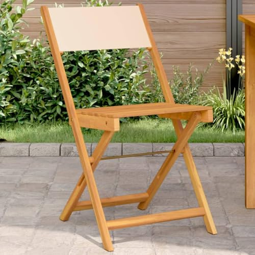 HFXHIJXQ Bistrostühle 2er Set klappbare Gartensessel Beige Akazie Holz 41x52,5x80 cm platzsparend wetterfest für Balkon Terrasse und Camping