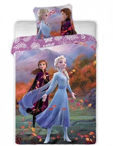 Bettwäsche Die Eiskönigin Disney Die Eiskönigin, Mikrofaser, 140 x 200 cm – Bettbezug + Kissenbezug 63 x 63 cm – Kinder Mädchen – Elsa Anna Schlafzimmer (B)