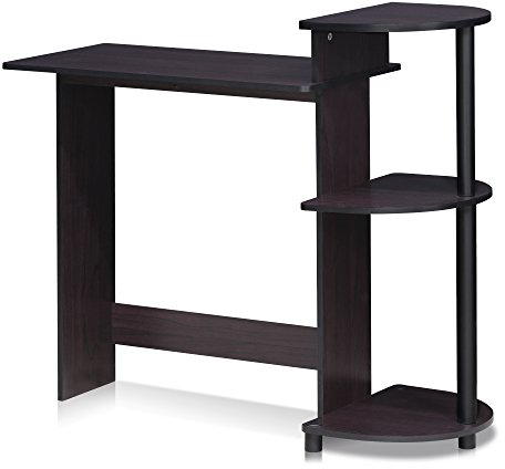 Furinno Compact Bureau d'Ordinateur avec Étagères, Noyer Foncé, Bois, One Size