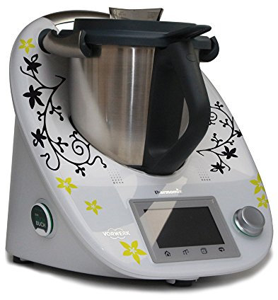 Aufkleber für den Thermomix TM5 u. TM6 - Ranke mit Blumen schwarz matt gelb