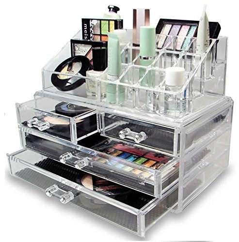 Super Clear Acrylic Cosmetic Organiser with Drawers Makeup Jewelry Display Box Case