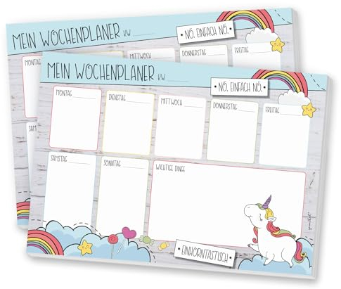2er Set Wochen-Kalender Mein Wochenplaner mit Einhorn Motiv I DIN A5 I Notiz-Block Wochenplan Organizer I zum Abreißen I dv394