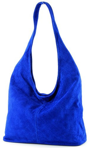 modamoda de T150 Damen Schultertasche Shopper Large aus Wildleder handmade in Italy, Farbe:Königsblau