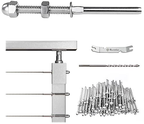 Muzata Handspanner mit Gewindebolzen und Endklemme für Treppengeländer aus Edelstahl T316 mit Montagevideo für Treppengeländer aus Holz und Metall CR23
