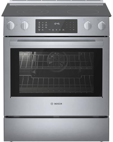 Bosch 800 Series 30 in 5 Burner Element Slide-in Electric Range in Stainless Steel with True Convection Oven and Self-Cleaning HEI8056U