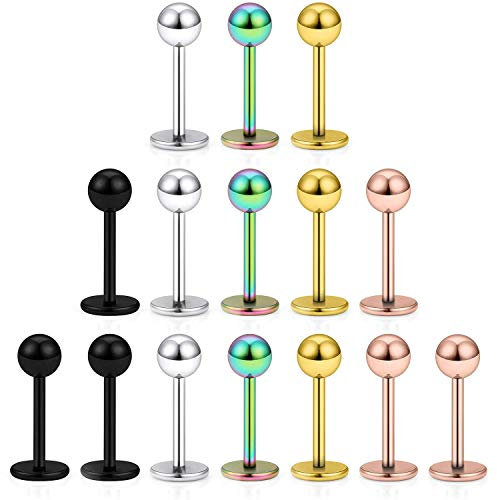 Mayhoop 15er 20G 0.8mm Knorpel Tragus Helix Piercing Chirurgenstahl Kugel Lippenpiercing Labret Stecker 6mm 5 Farben