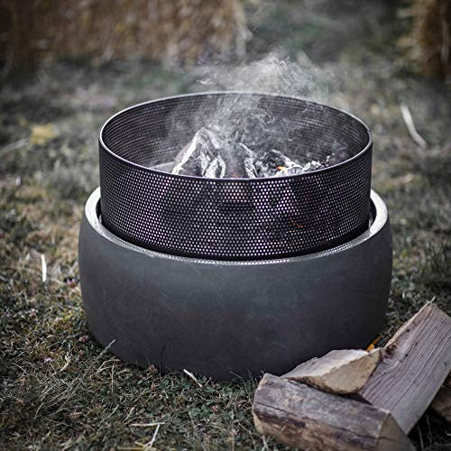 CKB LTD Round Fire Pit Garden Outdoor Contemporary Patio Heater Burner - H38 x 54.5cm Heat and Frost Resistant Powder Coated Steel and Fibre Clay - For Wood And Charcoal
