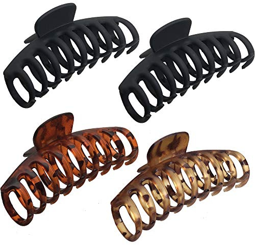 OWIIZI Large Hair Claw Clips for Women 4.3 Matte Leopard Jumbo Hair Clips Non-Slip Ponytail Barrette Strong Hold Claw Clips for Girls Long Thick Hair (4Packs)