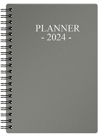 Kalender 2024, Wochenplaner mit Monatsregisterkarten, Tagebuch Run July 2023-June 2024, Flexibler Einband, Doppeldrahtbindung, einfaches Organisieren täglichen Lebens, 14×17,5cm, Grau Planer 2024