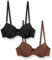 Amazon Essentials Women's Half-Cup Microfibre Bra with Adjustable Straps - Discontinued Colours, Pack of 2, Deep Brown, 34C
