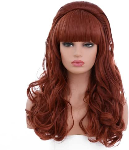 80s Frauen Auburn Beehive Perücke Lange Wellenförmige Ingwer Bouffant Synthetische Haar perücken für Heiratete Hausfrau Großen Roten Vintage Kostüm cosplay Halloween-Party
