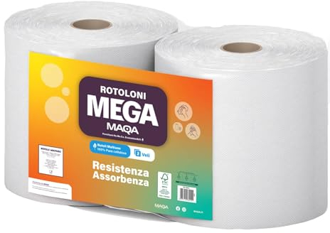 MAQA 2 pcs Rouleaux de papier essuie-tout industriels, 500 feuilles de papier rouleau, essuie-tout en pure cellulose