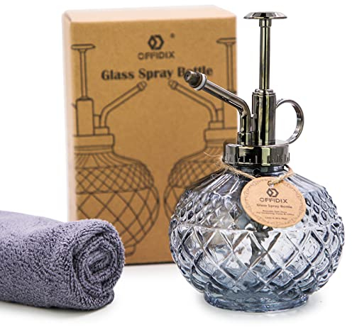 OFFIDIX Brumisateur en verre pour plantes - 300 ml - Avec pompe supérieure en plastique - Gris - Parfait pour les petites plantes d'intérieur/extérieur et le nettoyage de la maison