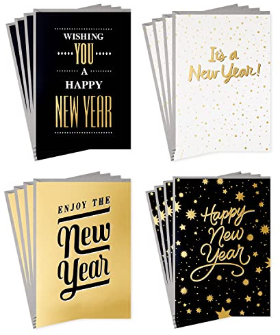 Hallmark New Years Cards Assortment, Happy New Year (4 Designs, 16 Cards and Envelopes)