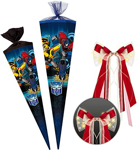 alles-meine.de GmbH Schultüte - Transformers - Light Speed 70-85 cm Größe wählbar Zubehör - komplette Füllung - Zuckertüte - Tüllabschluß/Filzabschluß - eckig/rund - ..