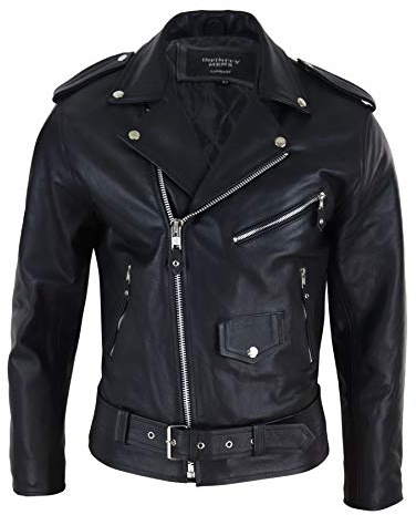 TruClothing Mens Real Leather Jacket Fringed Tassel Western Cowboy Riding Hide Motorcyle - Black l