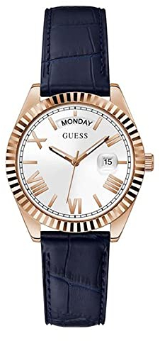 GUESS Luna Collection Damen-Armbanduhr GW0357L3, analog, weißes Zifferblatt, weißes Armband, Blau, blau, Armband