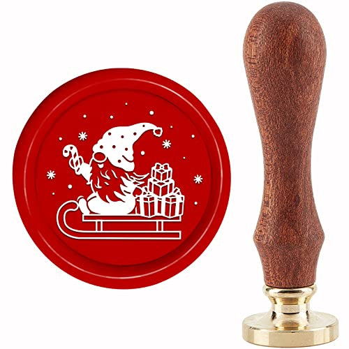 craspire Weihnachtszwerg Elfe Wachssiegelstempel Weihnachtsmann Schlitten Geschenk Siegelstempel X'Mas EVE 30 mm/1.18 Zoll Abnehmbarer Messingkopf Siegelstempel Mit Holzgriff Einladungen Grußkarten