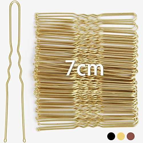 Mbsomnus 50 Stück Haarnadeln, 7cm U-förmige Haarnadel Bobby Pins Metall, Haarspangen Haarklammer für Damen Mädchen Frauen Haarzusätze Friseursalon (Schwarz)(Gold) (Braun)