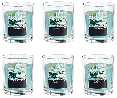 Duftkerze im Glas im 6er-Set - Kerze, Advent, Raumduft - Kein Ruß - Brenndauer: 25 Std. - viele Duftaromen – 7,0 x 7,7 cm (Mintgrün - Duft: Minziger Hammam)